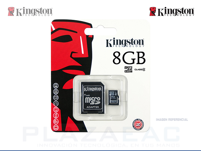 MEMORIA MICRO SDHC KINGSTON CLASS4 8GB + ADAPTADOR SD P/N: SDC4/8GB