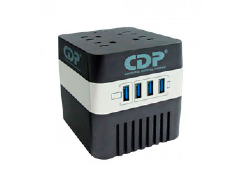 ESTABILIZADOR CDP RU-AVR604I  4 TOMAS  600VA/300W +  4 PORT USB , NEGRO P/N: RU-AVR604I