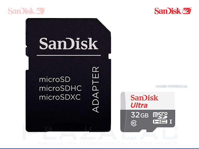 MEMORIA MICRO SDHC SANDISK, 32GB, CLASS 10  SD+ADAPTER - P/N: SDSQUNS-032G-GN3MA