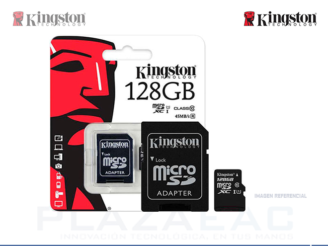 MEMORIA MICRO SD KINGSTON 128GB UHS-I SPEED CLASS 10 (U1) - P/N: SDCS/128GB