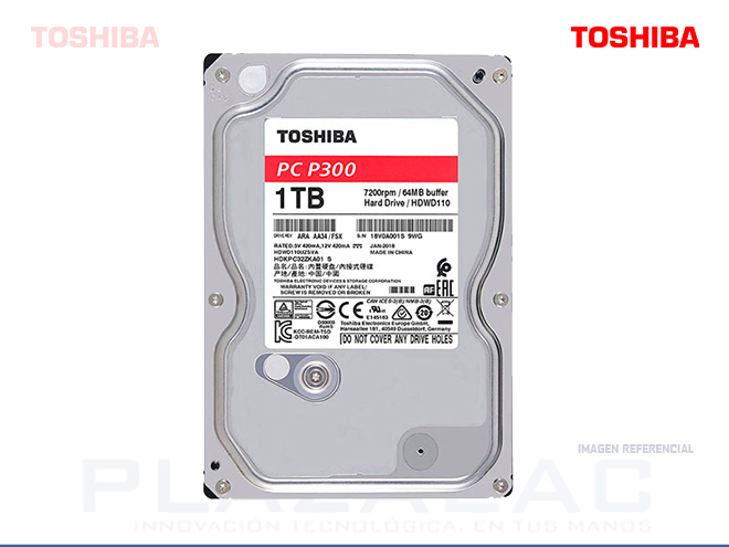 DISCO DURO INTERNO TOSHIBA P300,1TB,3.5" SATA 7200 RPM P/N: HDWD110UZSVA