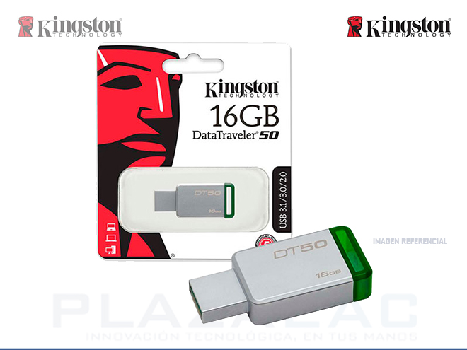 MEMORIA USB  KINGSTON 16GB USB 2.0/3.0/3.1 METAL/VERDE - P/N: DT50/16GB
