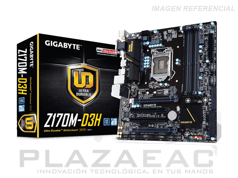 PLACA GIGABYTE GA-Z170M-D3H, DDR3, 3466MHZ(MAX), LGA1151, 64GB, GEN 6TA Y 7MA, M.2 SATA PCI-E, USB 3.0 - P/N: GAZ170MD3H