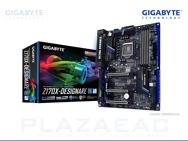 PLACA GIGABYTE GA-Z170X-DESIGNARE, DDR4, 4000MHZ(MAX), LGA1151, 64GB, PCI-E SATA 6.0,  GEN 7MA Y 6TA, USB 3.0 - P/N: GA-Z170X-DESIGNARE