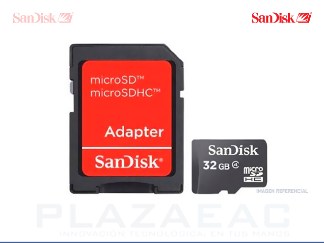 MEMORIA MICRO SDHC SANDISK, 32GB, CLASS 4 WITH SD+ADAPTER - P/N: SDSDQM-032G-B35AY