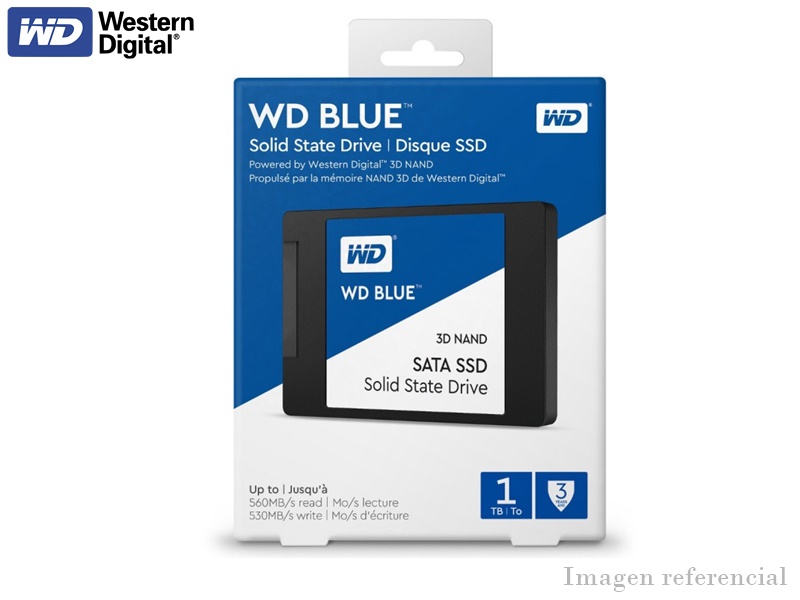 DISCO SOLIDO INTERNO WESTERN DIGITAL BLUE 3D NAND, 1TB, V.LECTURA 560 MB/S,V.ESCRITURA 530 MB/S,SATA 6GB/S, 2.5", 7MM,3D NAND - P/N: WDS100T2B0A