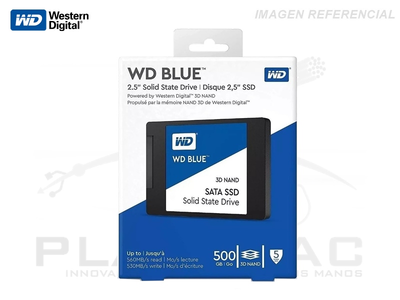 DISCO SOLIDO INTERNO WESTERN DIGITAL BLUE 500GB 3D NAND,V.LECTURA 560 MB/S,V.ESCRITURA 530MB/S, SATA 6GB/S, 2.5", 7MM - P/N: WDS500G2B0A