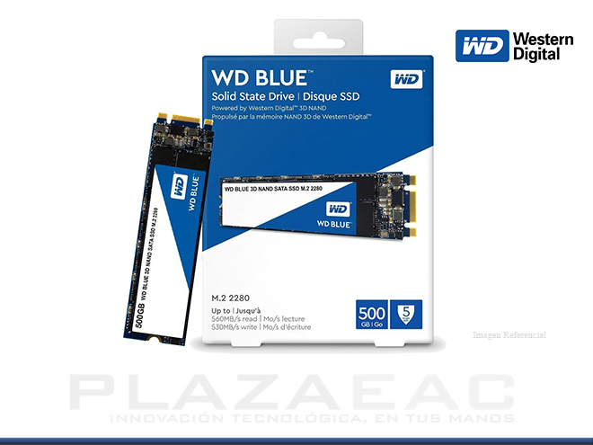 DISCO SOLIDO INTERNO, WESTERN DIGITAL BLUE SSD, 500GB - SATA 6GB/S M.2 2280 3D NAND. - P/N: WDS500G2B0B