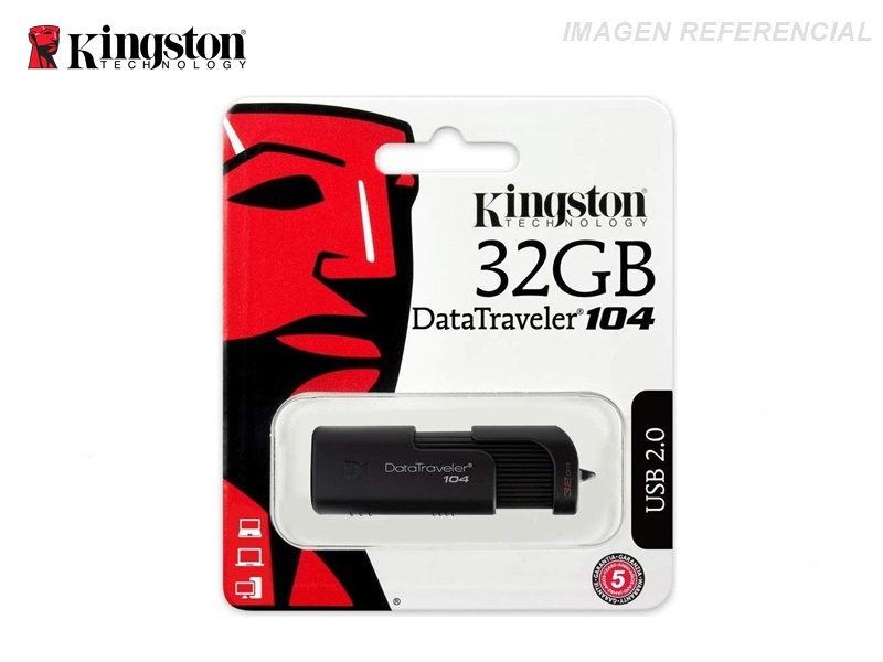 MEMORIA USB KINGSTON DATATRAVELER DT104, 32GB, USB 2.0, PRESENTACIÓN EN COLGADOR - P/N: DT104/32GB