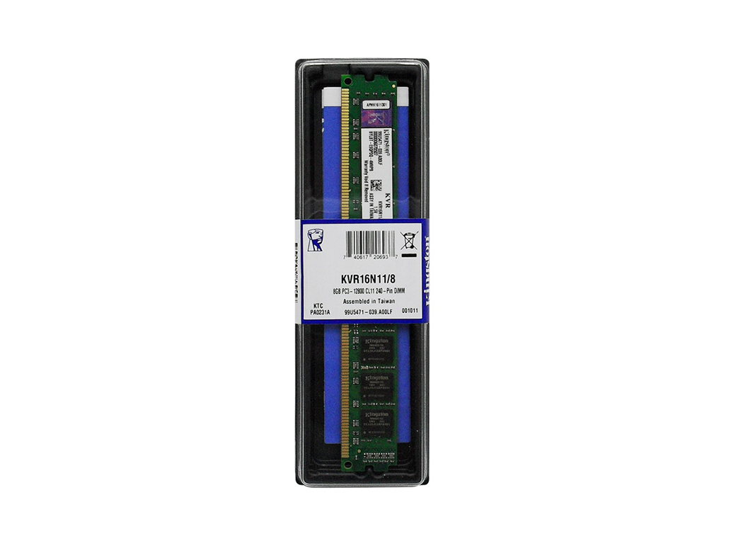 MEMORIA RAM KINGSTON 8GB, DDR3 1600MHZ, DIMM, PC3-12800 CL11 240-PIN, PC - P/N: KVR16N11/8