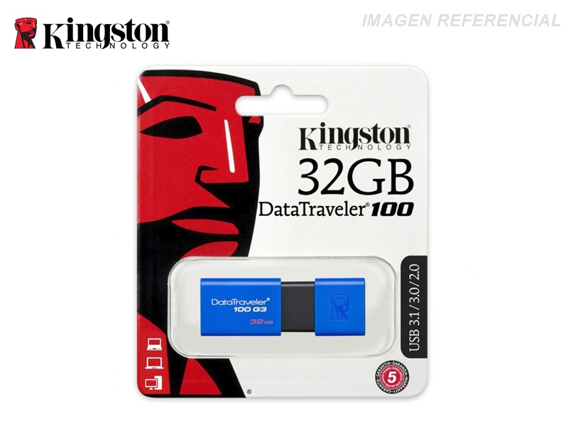 MEMORIA USB KINGSTON 32GB DATATRAVELER 100 G3, 3.1/3.0/ 2.0 AZUL - P/N: KC-U7132-6UB
