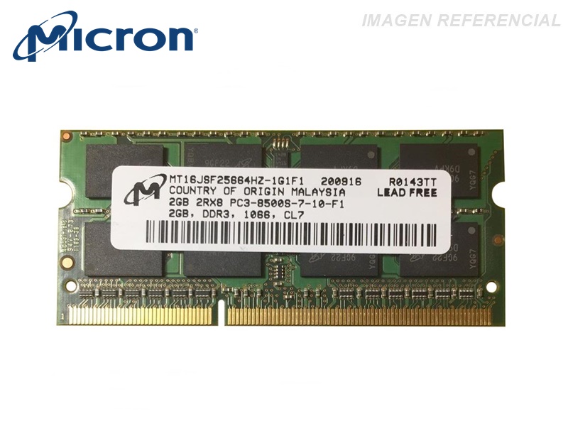 MEMORIA RAM SODIMM MICRON 2GB DDR3 1066MHZ PC3-8500S  - P/N: MT16JSF25664HZ-1G1F1