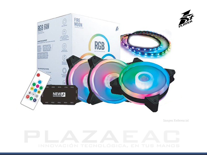 COOLER PARA CASE 1STPLAYER FIREMOON M1 (3-PACK) GAMING LED- RGB, 120MM, CONTROL REMOTO INCLUIDO - P/N: 1S-OO1ST-FIREMOON M1