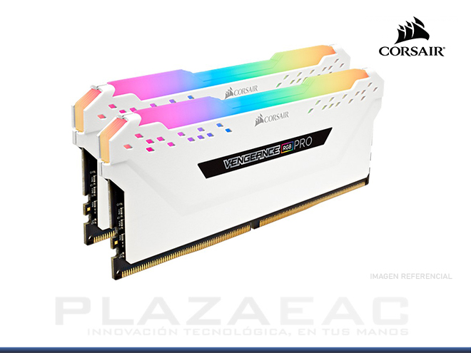MEMORIA RAM CORSAIR VENGEANCE RGB PRO, 16GB KIT (2 X 8GB) DDR4, 3200 MHZ, CL-16, 1.35V, DIMM, BLANCO - P/N: CMW16GX4M2C3200C16W