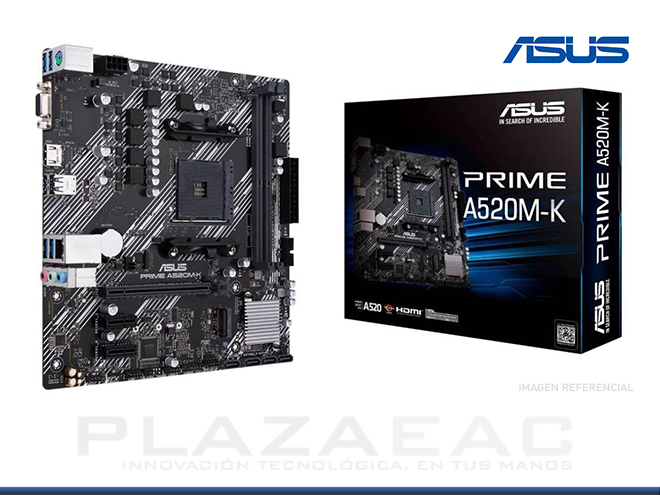 PLACA ASUS PRIME A520M-K, AM4, DDR4, 64GB, 1 RANURA M.2, HDMI/D-SUB , USB 3.2 - P/N: PRIME A520M-K