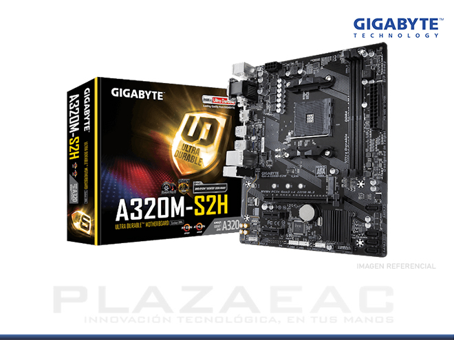 PLACA GIGABYTE GA-A320M-S2H V2, AM4, DDR4, 32GB, HDMI/VGA/DVI-D, USB 3.1 - P/N: GA-A320-S2H V2