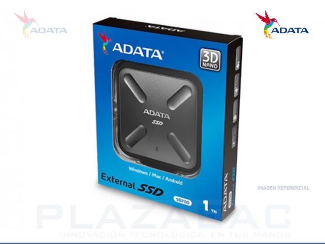 DISCO SOLIDO EXTERNO ADATA SD700, 1TB, USB 3.2, COLOR NEGRO - P/N: ASD700-1TU31-CBK