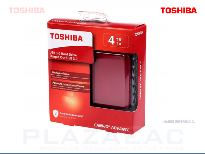 DISCO DURO EXTERNO TOSHIBA 4TB, CANVIO ADVANCE USB 3.0 ROJO - P/N: HDTC940XR3CA