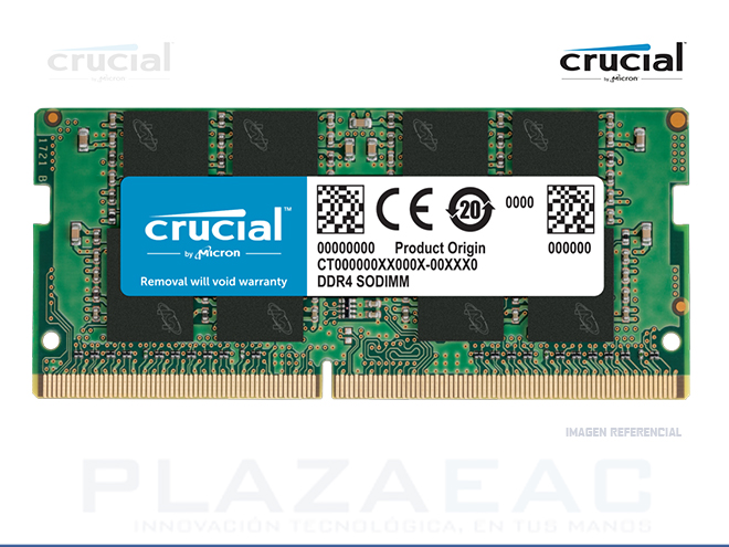 MEMORIA RAM SODIMM CRUCIAL DDR4 2666MHZ, 16GB, PC4-21300, 1.2V CL19 - P/N: CT16G4SFS8266