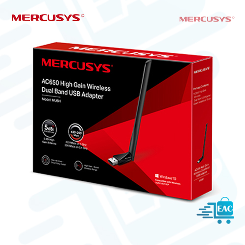ADAPTADOR USB WIRELESS MERCUSYS MU6H V1 AC650, DUAL BAND,WI-FI,5GHZ 433MBPS, 2.4GHZ 200MBPS, 5DBI - P/N: MU6H