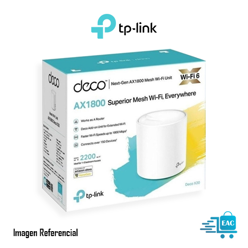 ACCESS POINT WI-FI 6 TP-LINK DECO X20-1 PACK AX1800 V3.0, DUAL BAND 574MBPS 2.4GHZ 1201MBPS 5GHZ, VELOCIDAD HASTA 1800MBPS - P/N: DECO X20-1 PACK