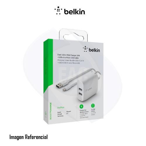 Belkin - Cargador de pared - 24 vatios - 4.8 A - 2 conectores de salida (USB) - blanco