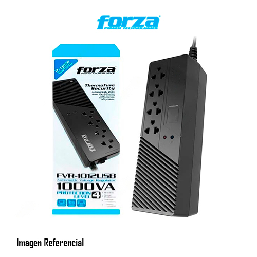 Forza FVR Series FVR-1012 - Regulador automático de voltaje - CA 220 V - 500 vatios - 1000 VA - conectores de salida: 4 - negro