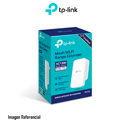 EXTENSOR TP-LINK RE300 WI-FI AC1200, DUAL BAND 867MBPS 5GHZ, 300MBPS, 2.4GHZ, CREA UNA RED MESH - P/N: RE300