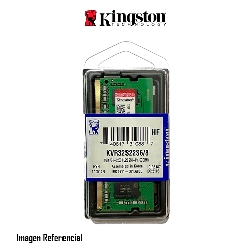 MEMORIA RAM SODIMM KINGSTON  VALUERAM - 8GB - DDR4-3200/PC4-25600 DDR4 SDRAM - 3200MHZ - CL22 - 1.20V - P/N: KVR32S22S6/8