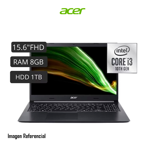 Acer Aspire 5 A515-54 - Diseño de bisagra en 180 grados - Intel Core i3 - 10110U / 2.1 GHz - ESHELL - UHD Graphics - 8 GB RAM - 1 TB HDD - 15.6" 1920 x 1080 (Full HD) - Wi-Fi 6 - charcoal black - kbd: español