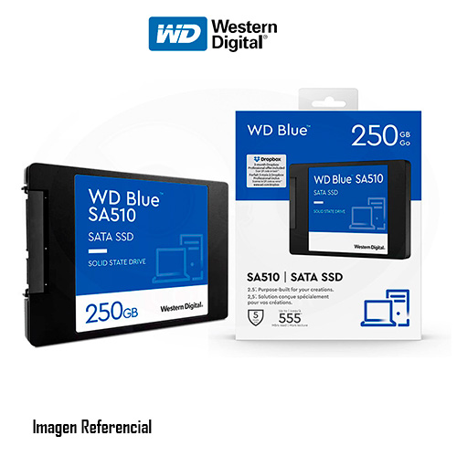 Unidad en estado solido Western Digital Blue SA510 250GB SATA 6Gb/s 2.5 7mm.
