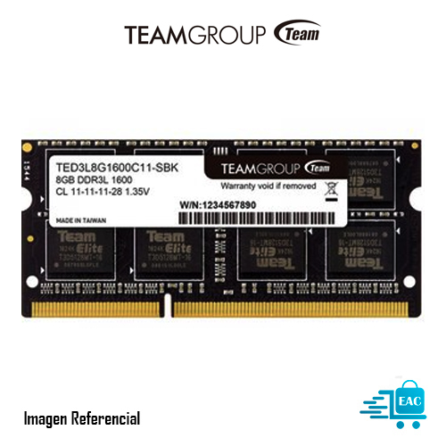 MEMORIA RAM TEAMGROUP, 8GB, DDR3L, SODIMM, 1600MHZ P/N:TED3L8G1600C11-SBK