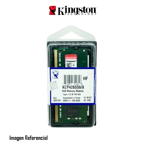 MEMORIA RAM SODIMM KINGSTON , 8GB, DDR4, 3200 MHZ,NON-ECC, CL22 1.2V PARA LAPTOP P/N KCP432SS6/8