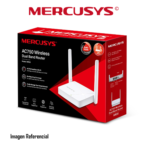 ROUTER INALAMBRICO AC750 MERCUSYS MR20 433MBPS/5GHZ+300MBPS/2.4GHZ 2 ANTENAS 5DBI P/N:1753502253