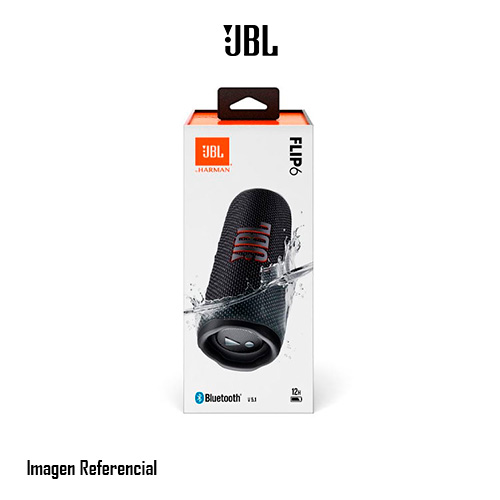JBL Flip 6 - Altavoz - para uso portátil - inalámbrico - Bluetooth - 20 Watt - Negro - Hasta 12 horas  de reproducción de sonido 