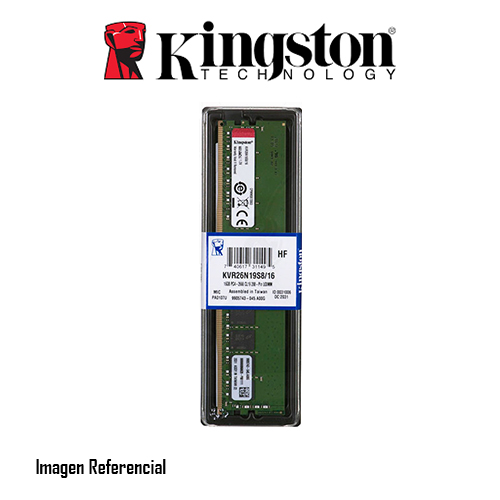 MEMORIA RAM KINGSTON KVR26N19S8/16, 16GB, DDR4, 2666 MHZ, PC4-21300, DIMM, CL-19, 1.2V  P/N: KVR26N19S8/16