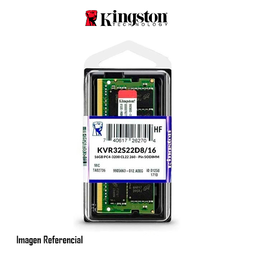 MEMORIA RAM SODIMM KINGSTON 16GB DDR4 3200 MHZ CL22 P/N: KVR32S22D8/16