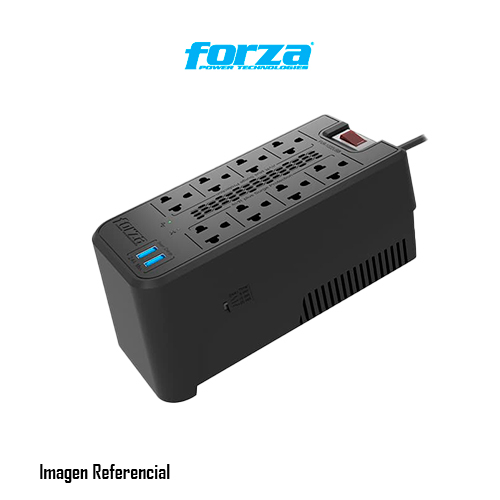 Forza - Automatic voltage regulator - AC 220 V - 8 Tomas de Corriente - 1200 VA - 600W U-NEMA 2-USB