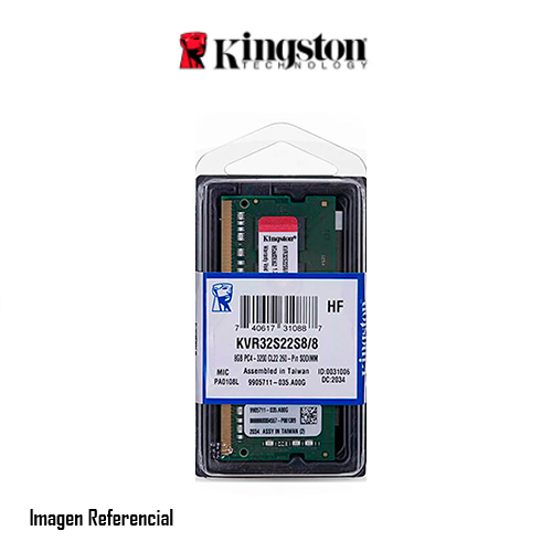 MEMORIA RAM KINGSTON KVR32S22S8/8, 8GB, DDR4, 3200 MHZ, PC4-25600 , SODIMM, CL-22, 1.2V  P/N: KVR32S22S8/8