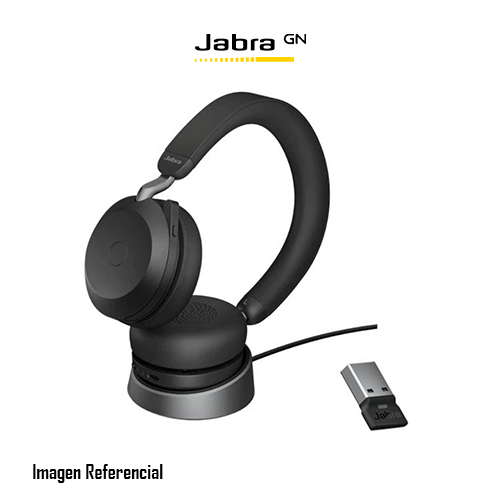 Jabra Evolve2 75 - Auricular - en oreja - Bluetooth - inalámbrico - cancelación de sonido activo - USB-A - aislamiento de ruido - negro - con base de carga - Certificado para Equipos de Microsoft