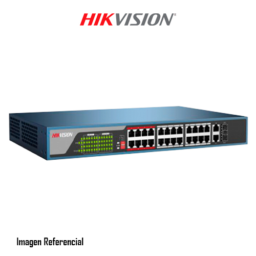 Hikvision Pro Series DS-3E0326P-E(B) - Conmutador - sin gestionar - 24 x 10/100 (PoE+) + 2 x combo Gigabit Ethernet/Gigabit SFP - sobremesa, montaje en rack - PoE+ (370 W)