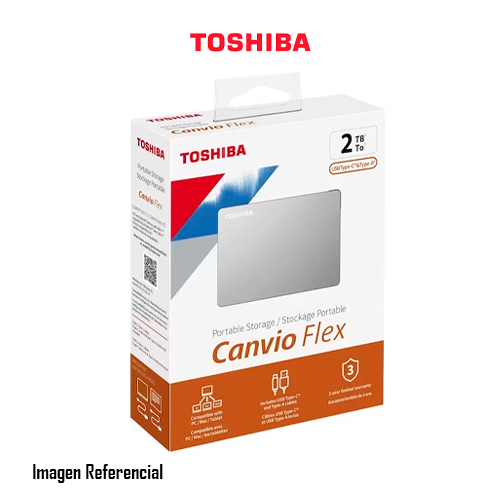 DISCO DURO EXTERNO TOSHIBA CANVIO FLEX PLATEADO 2TB, 2.5", USB 3.0 - P/N: HDTX120XSCAA