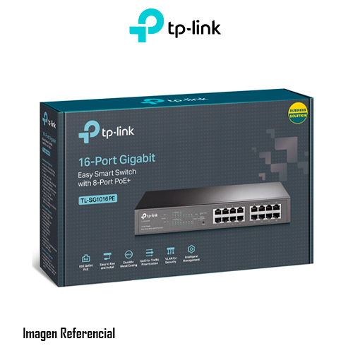 SWITCH TP-LINK TL SG1016PE V3 GIGABIT ETHERNET 10/100/1000MBPS, 8 PUERTOS POE+ 150W, 32GBPS - P/N: TL-SG1016PE
