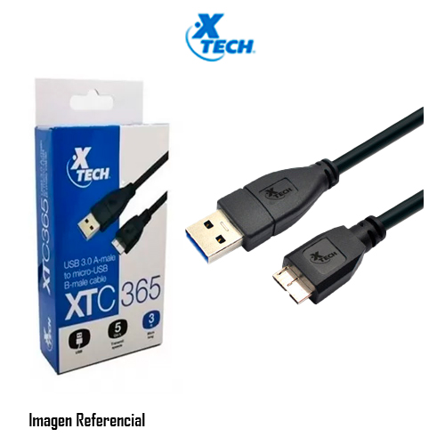 CABLE XTECH XTC 365, DE USB 3.0 A MICRO USB B, 91 CM, NEGRO - P/N: XTC-365