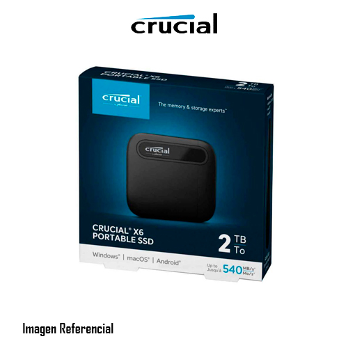 DISCO SOLIDO EXTERNO CRUCIAL X6 PORTABLE 2TB, USB3.2 GEN 2 TIPO C, 540MB/S, WINDOWS/MACOS/ANDROID/XBOX ONE - P/N: CT2000X6SSD9