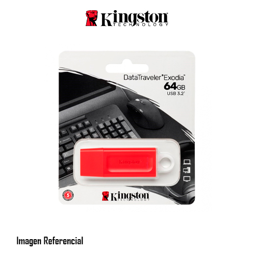 MEMORIA USB KINGSTON DATATRAVELER EXODIA 64GB, USB 3.2 GEN1, ROJO - P/N: KC-U2G64-7GR