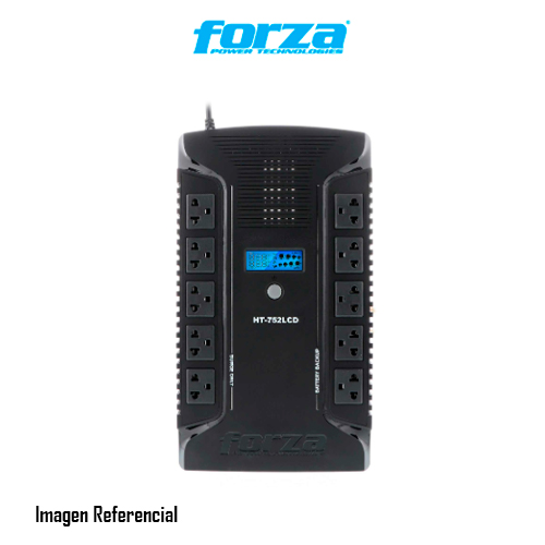 UPS FORZA NT-752LCD 10 TOMAS, 750VA/375W,220V  2-USB 50/60, AUTONOMIA 25 MN -  P/N: HT-752LCD
