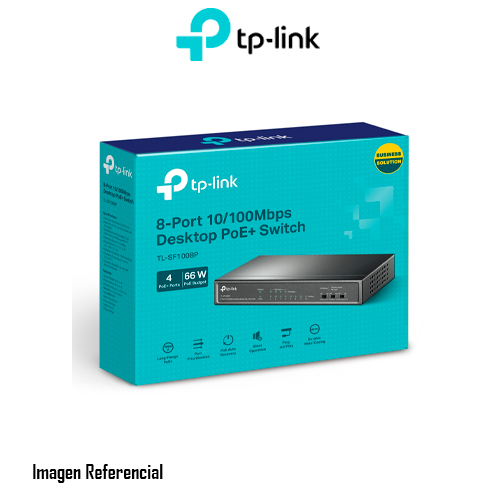 SWITCH TP-LINK TL-SF1008P V7, 8 PUERTOS (4 POE+) 10/100MBPS, 66W POE - P/N: TLSF1008P