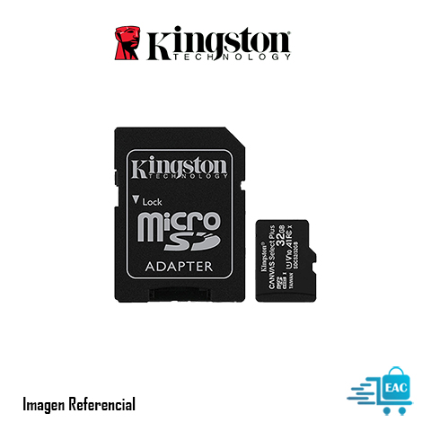 MEMORIA MICRO SD KINGSTON CANVAS SELECT PLUS 32GB 100MB/S, CLASE 10 +ADAPTADOR SD - P/N: SDCS2/32GB