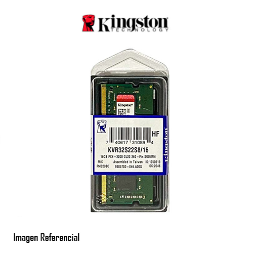 MEMORIA RAM SODIMM KINGSTON VALUERAM , 16GB, 3200MHZ DDR4 NON-ECC CL22 SODIMM 1RX8- P/N:KVR32S22S8/16